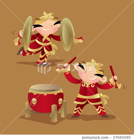Chinese kids playing drum and cymbals Chinese kids playing drum and cymbals 37045095