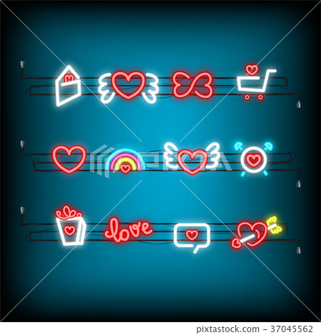Neon happy Valentines Day set icon - Stock Illustration [37045562] - PIXTA