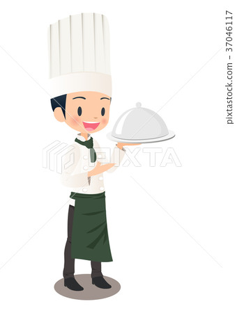 解釋運載的食物的一位男性廚師的例證圖像 解釋運載的食物的一位男性廚師的例證圖像 37046117