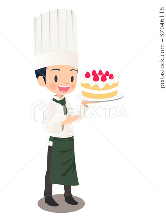 Illustration image of a man patissier with a strawberry cake Illustration image of a man patissier with a strawberry cake 37046118