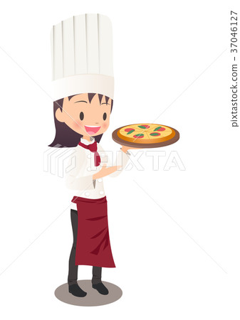一位女性廚師的例證圖像用一個被烘烤的薄餅 37046127