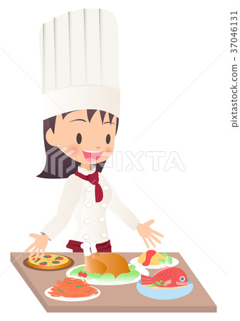 完成烹調的一位女性廚師的例證圖像 完成烹調的一位女性廚師的例證圖像 37046131