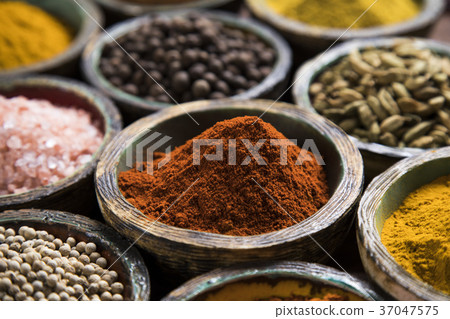 A selection of various colorful spices  37047575