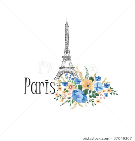 Paris flower lbackground. City sign Eiffel tower 37049307