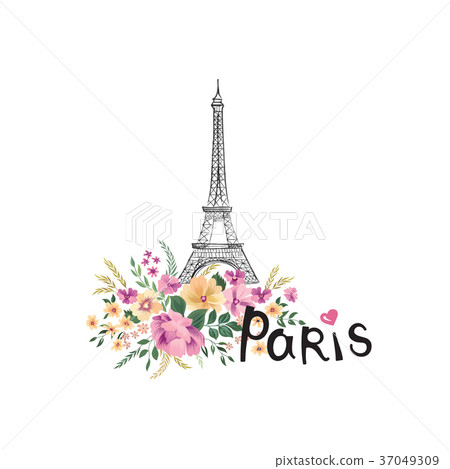 Paris flower lbackground. City sign Eiffel tower Paris flower lbackground. City sign Eiffel tower 37049309