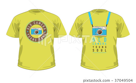 Vector green t-shirts with vintage photo camera Vector green t-shirts with vintage photo camera 37049504
