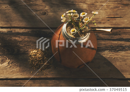 High angle view of  Argentinean yerba mate drink 37049515