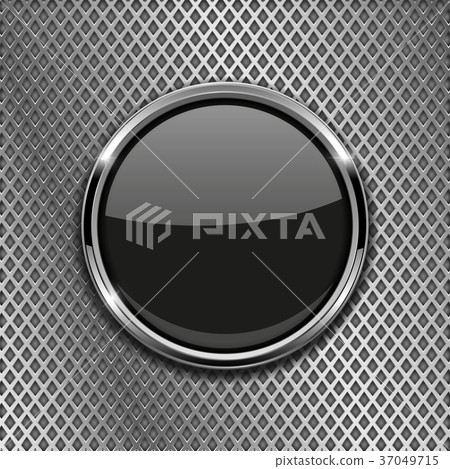 Black round button with chrome frame on metal 37049715