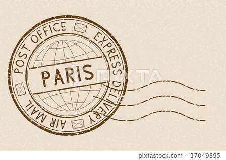Postal stamp, round brown postmark with plane icon 37049895