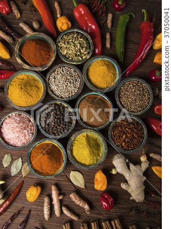 Spices and herbs and Wooden bowl 37050041