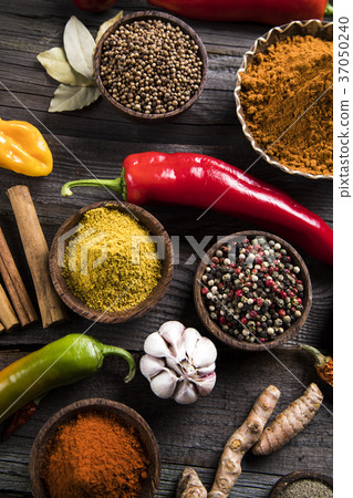 Spices and herbs and Wooden bowl Spices and herbs and Wooden bowl 37050240