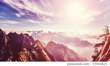 Color toned sunset seen form Mount Hua, China. 37050625