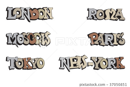 City graffiti tag set Wold capital city lettering 37050851