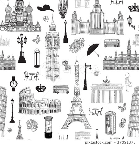 Travel landmark tile pattern European famous city 37051373