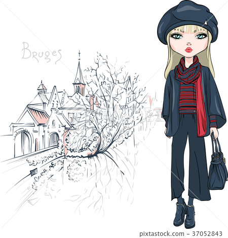 Vector fashion girl in winter clothes in Bruges Vector fashion girl in winter clothes in Bruges 37052843