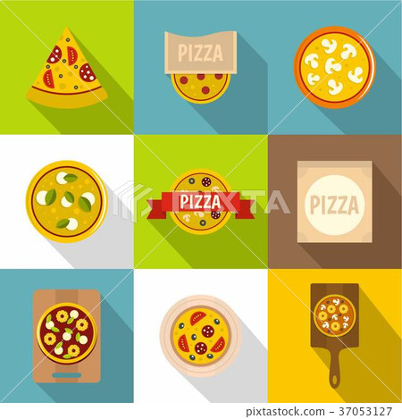 Cooking a pizza icons set, flat style 37053127