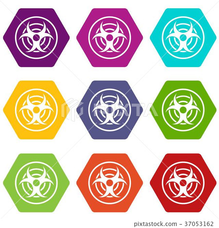 Sign of biological threat icon set color hexahedron 37053162