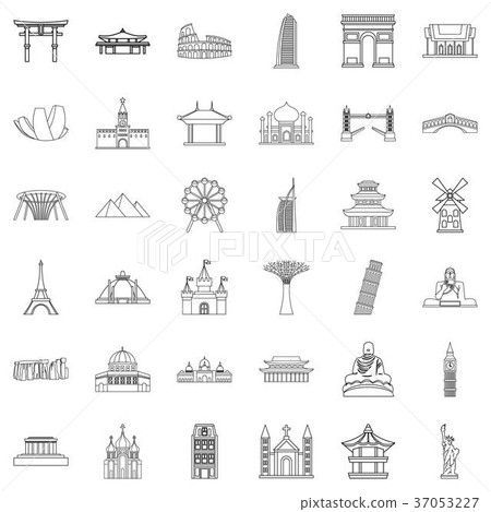 Famous place icons set, outline style 37053227