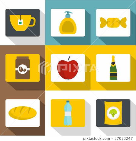 Grocery shop icons set, flat style 37053247