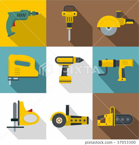 Industrial tools icons set, flat style Industrial tools icons set, flat style 37053300