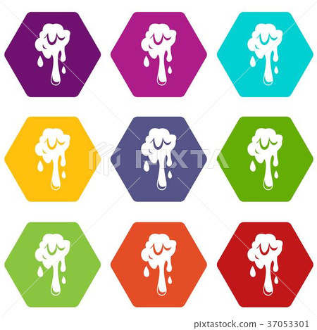Dripping slime icon set color hexahedron Dripping slime icon set color hexahedron 37053301