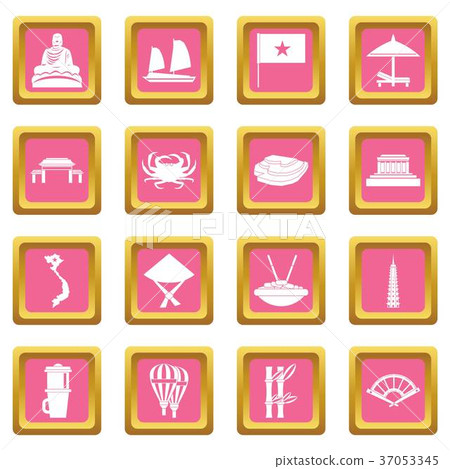 Vietnam travel icons pink Vietnam travel icons pink 37053345
