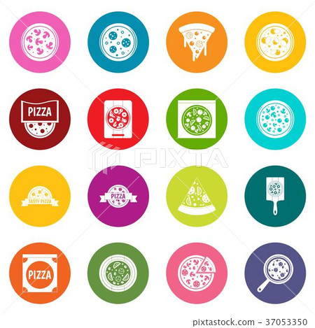 Pizza icons many colors set 37053350