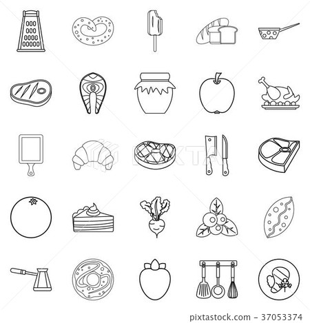 Fish steak icons set, outline style Fish steak icons set, outline style 37053374