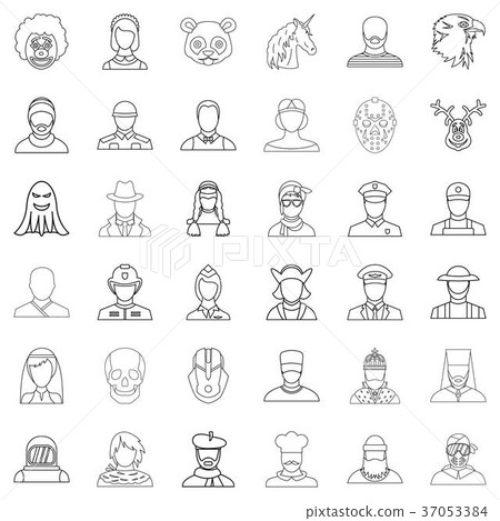 Face icons set, outline style 37053384