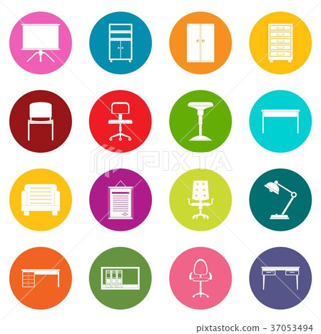 Office furniture icons many colors set - Stock Illustration [37053494 ...