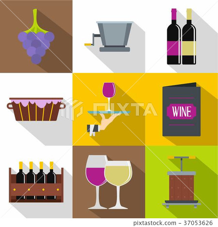 Wine things icons set, flat style - Stock Illustration [37053626] - PIXTA
