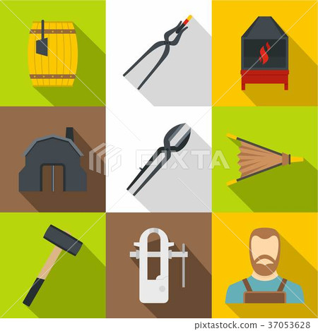 Blacksmith things icons set, flat style 37053628