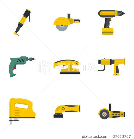 Construction tool icon set, flat style 37053767