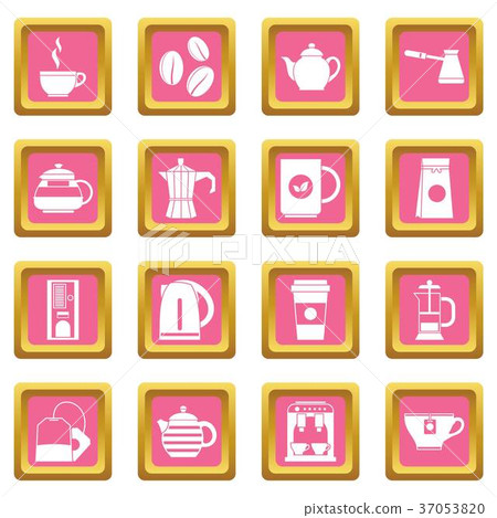 Tea and coffee icons pink Tea and coffee icons pink 37053820