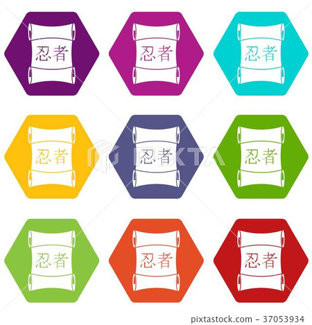 Japanese traditional scrol icon set color hexahedron Japanese traditional scrol icon set color hexahedron 37053934
