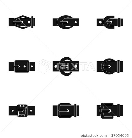 Belt buckle icon set, simple style Belt buckle icon set, simple style 37054095