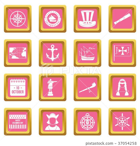 Columbus Day icons pink Columbus Day icons pink 37054258