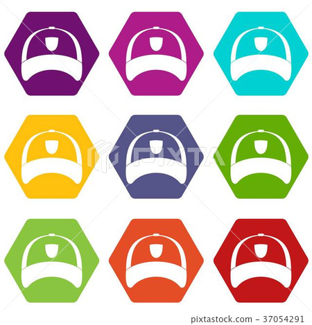 Winter hat icon set color hexahedron - Stock Illustration [37054291 ...