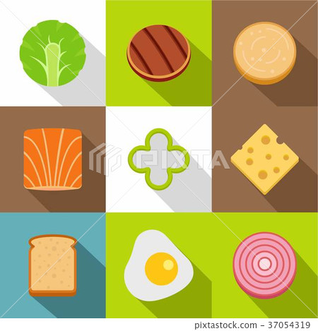 Healthy food icons set, flat style - Stock Illustration [37054319] - PIXTA