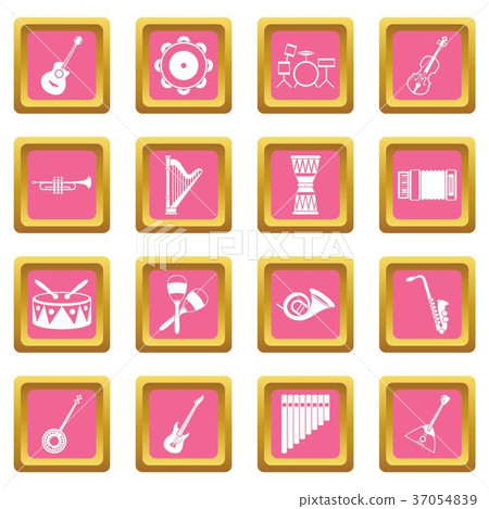 Musical instruments icons pink Musical instruments icons pink 37054839
