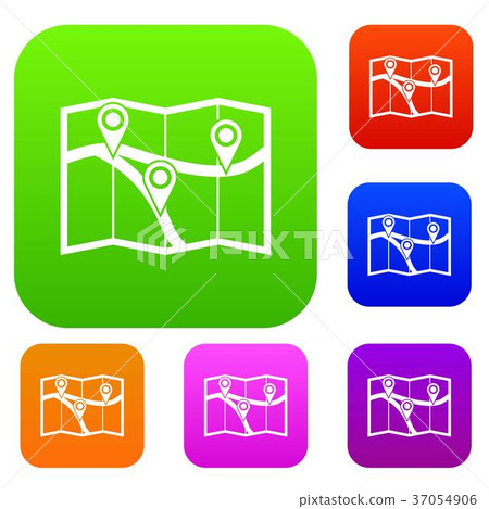 Map with pin pointers set collection Map with pin pointers set collection 37054906