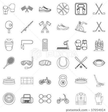 Sportsman icons set, outline style Sportsman icons set, outline style 37054914