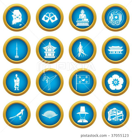South Korea icons blue circle set South Korea icons blue circle set 37055123