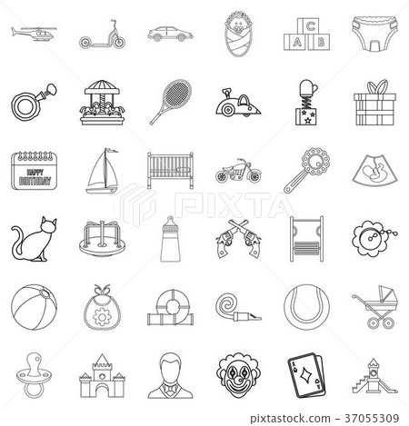 Children toy icons set, outline style - Stock Illustration [37055309 ...