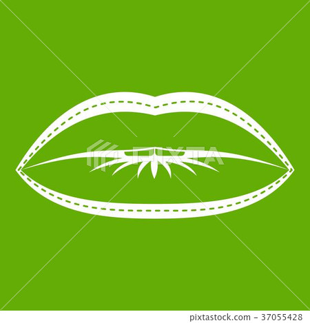 Lips with lines drawn around it icon green 37055428