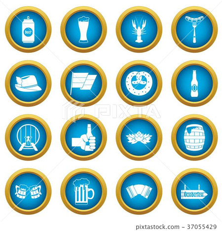 Oktoberfest icons blue circle set 37055429