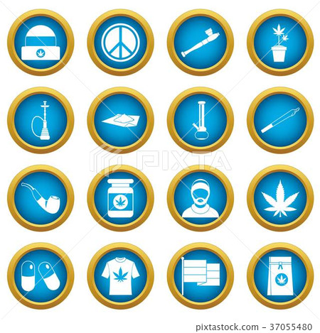 Rastafarian icons blue circle set 37055480