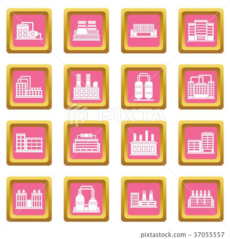 Industrial building icons pink 37055557