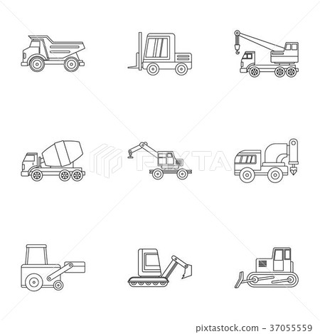 Industrial vehicle icon set, outline style 37055559