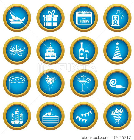 Happy Birthday icons blue circle set 37055717
